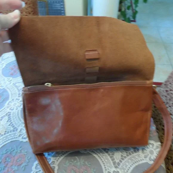 Satchel Savannah Ga Custom Made Saddle Brown Leather Foldover Crossbody Bag - Picture 5 of 15